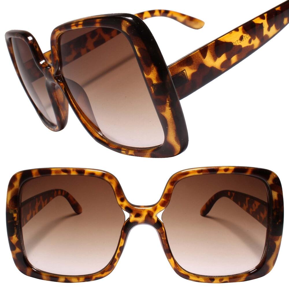 Oversized Square Jackie O Style Tortoise Sunglasses Retro Chic Fashion Glasses